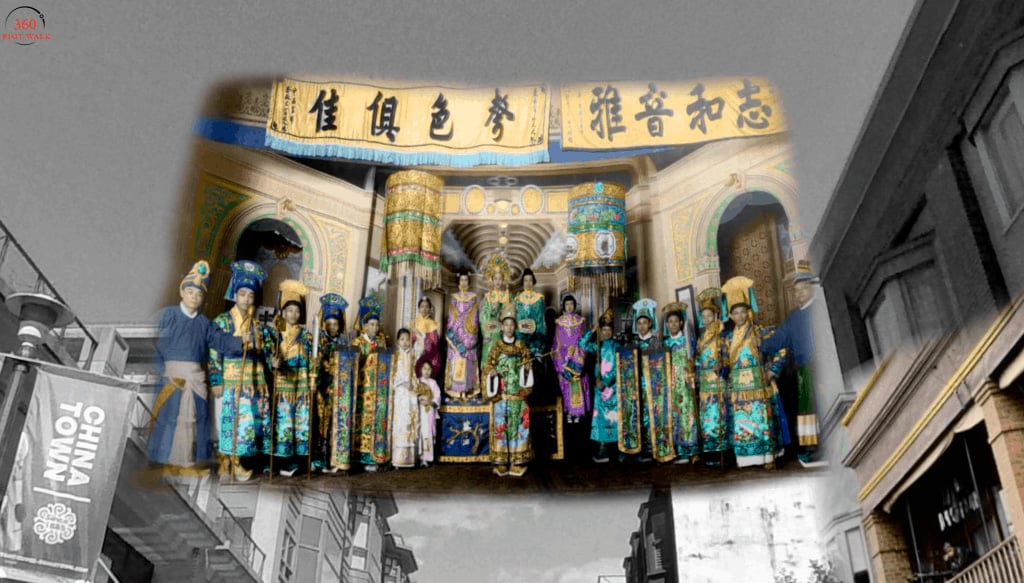 Colourized picture of Sing Ping Columbia-Theatre - archival picture of Cantonese opera